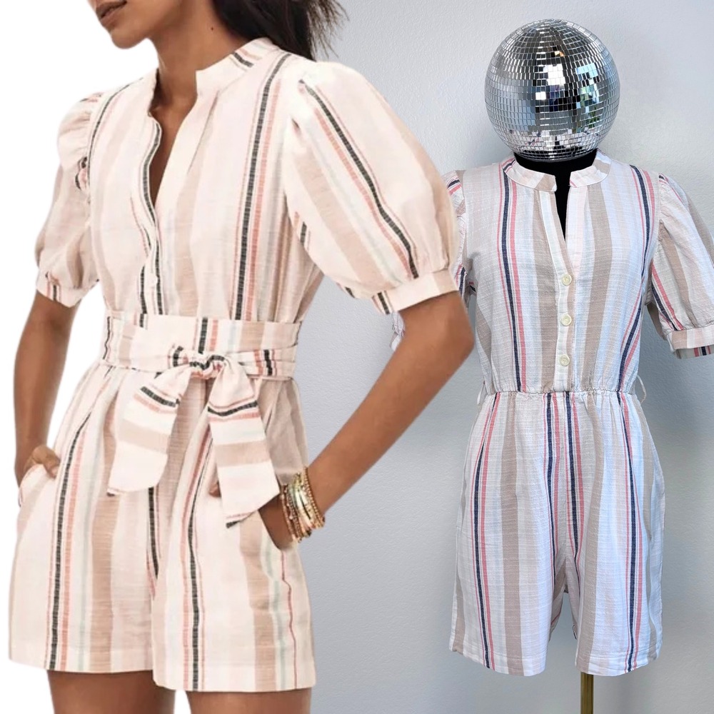 Amadi Lucie‎ Striped Romper, Anthropologie, Small Cotton, preppy vacation